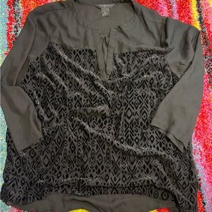 Velvet Burnout Panel Blouse Investments 2X Plus Size Women’s Black